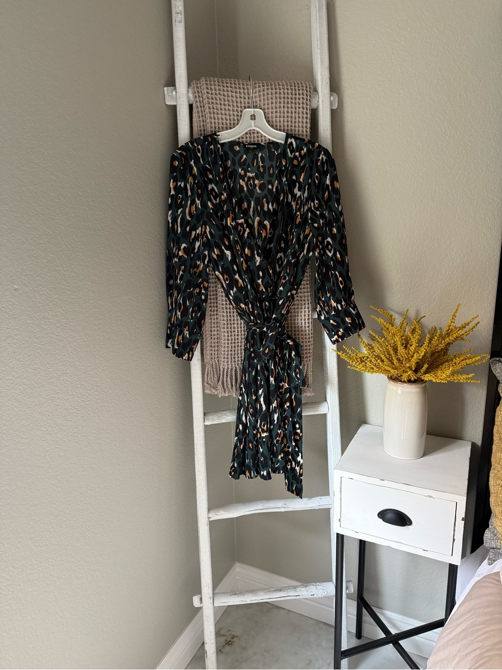Express Green and Tan Leopard Print Top